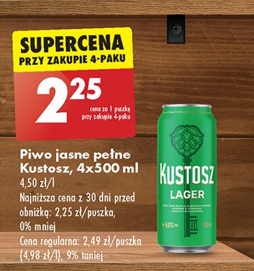 Piwo KUSTOSZ LAGER promocja w Biedronka