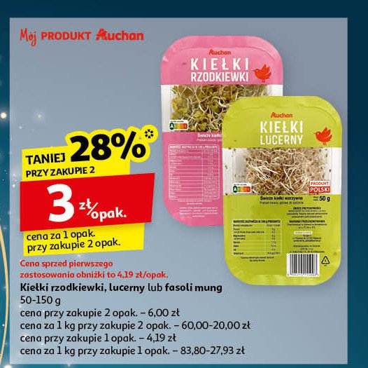 Kiełki lucerny Auchan różnorodne (logo czerwone) promocja w Auchan