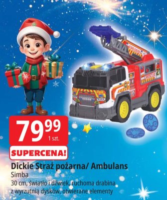 Dickie Straż pożarna/Ambulans Simba 30 cm, światło i dźwięk, ruchoma drabina z wyrzutnią dysków, otwierane elementy promocja w Leclerc