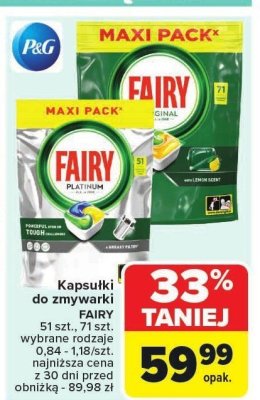 Kapsułki do zmywarki FAIRY 51 szt., 71 szt. wybrane rodzaje promocja w Carrefour Market