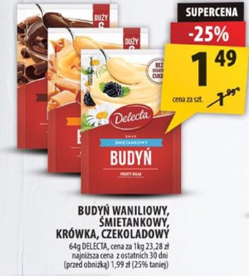 Budyń waniliowy, śmietankowy, krówka, czekoladowy Delecta promocja w Arhelan