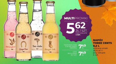 Napój Three Cents 0,2 L wybrane smaki Pink Grapefruit, Ginger Beer, Tonic Water, Pineapple Soda promocja w Duży Ben