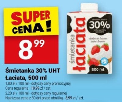Śmietanka 30% UHT Łaciata, 500 ml promocja w Twój Market