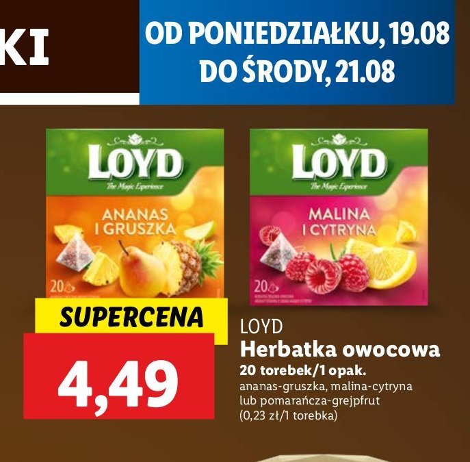 Herbata malina i cytryna Loyd tea the magic experience promocja