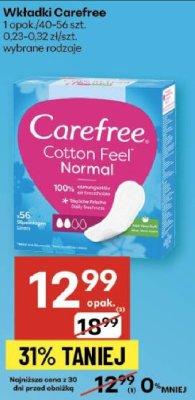 Wkładki higieniczne Carefree promocja w Delikatesy Centrum