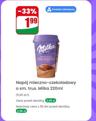 Napój mleczno-czekoladowy o smaku truskawkowym  promocja w Dino