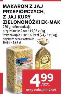 Makaron z jaj przepiorczych, z jaj kury i ziemniaków EK-MAK promocja w Stokrotka