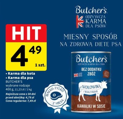 Karma dla kota Butcher's wybrane rodzaje 400g promocja w Intermarche