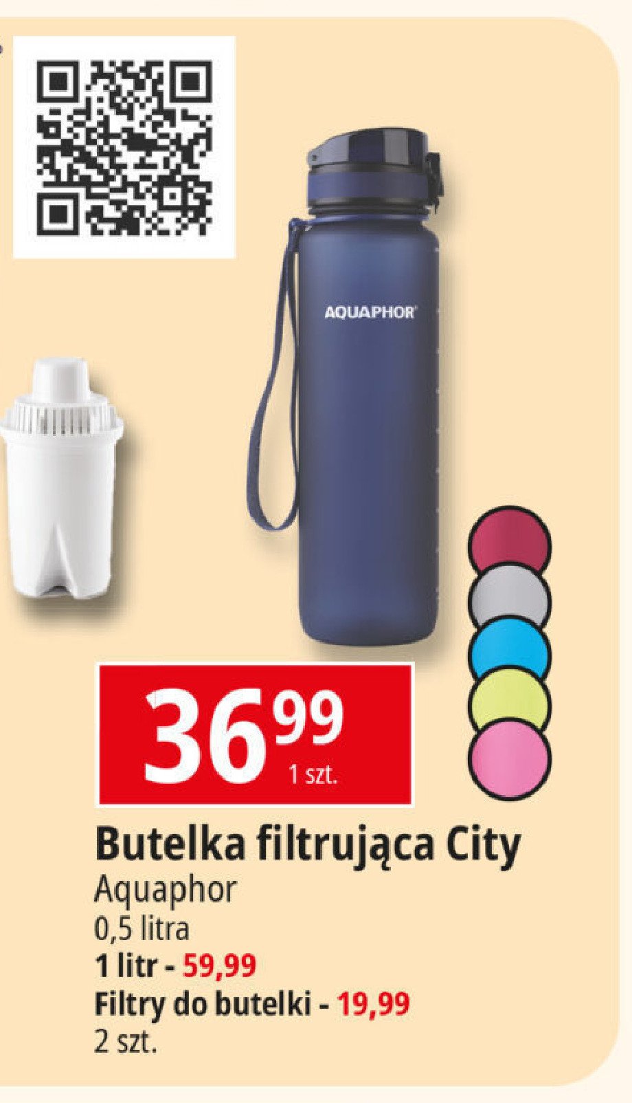 Butelka filtrująca city 500 ml bordowa Aquaphor promocja