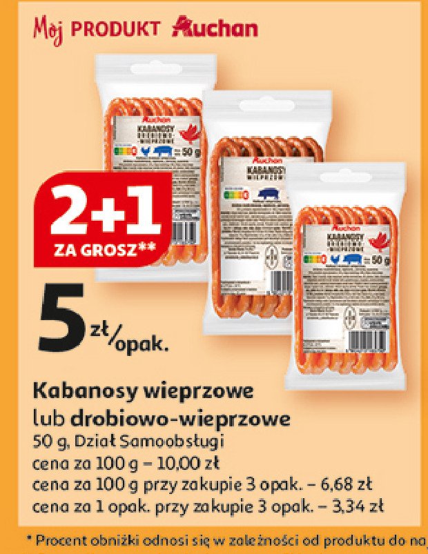 Kabanosy wieprzowe Auchan różnorodne (logo czerwone) promocja