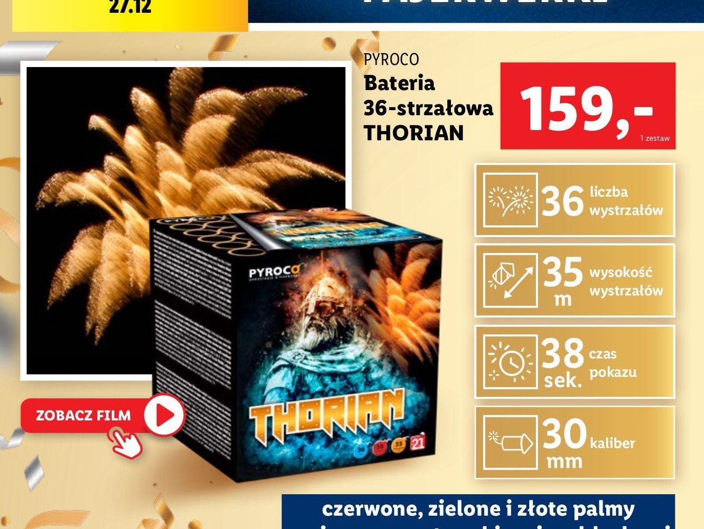 Bateria 36-strzałowa thorian Pyroco promocja w Lidl