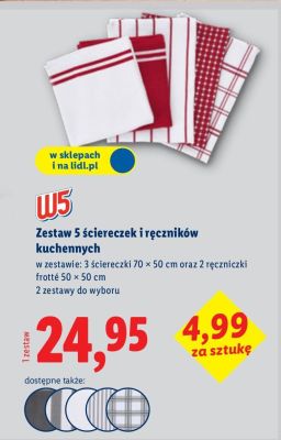 Zestaw 5 ściereczek i ręczników kuchennych promocja w Lidl