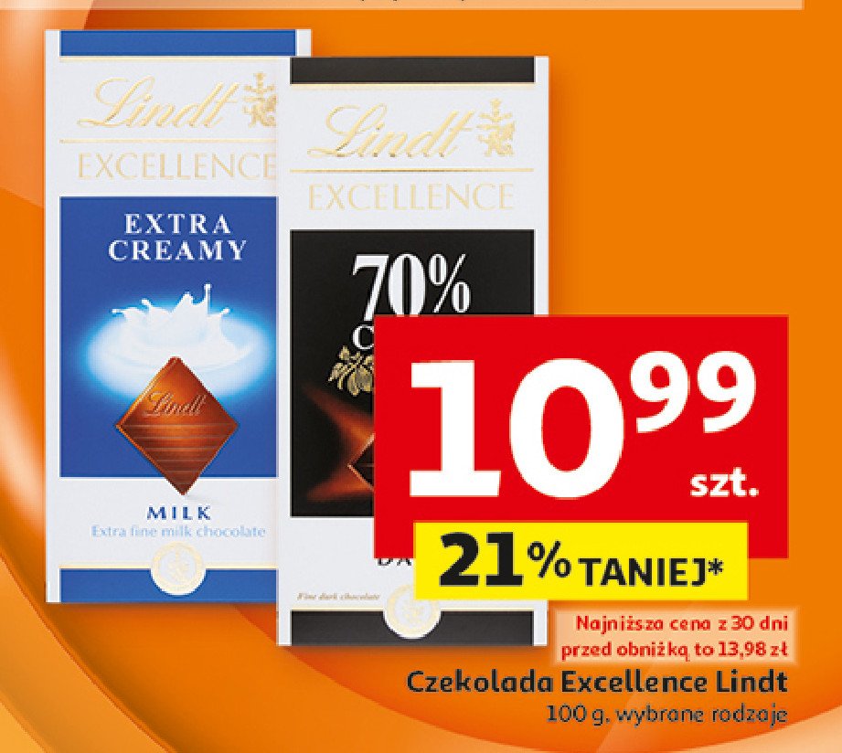 Czekolada Lindt Excellence 70% cacao promocja w Auchan