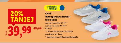 Buty sportowe damskie lub męskie Crivit rozmiary damskie: 37-41, rozmiary męskie: 41-46 promocja w Lidl