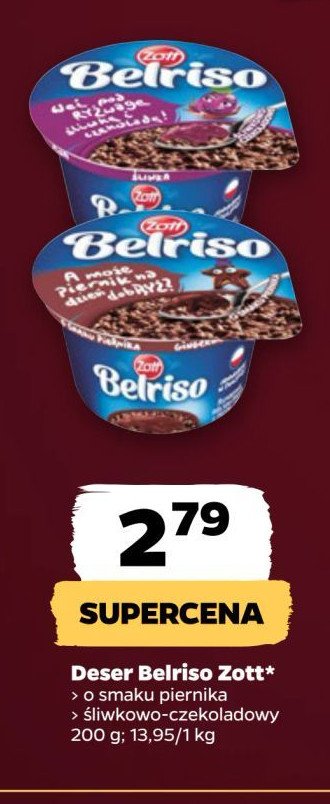 Ryż na mleku śliwka i czekolada Zott belriso promocja w Netto