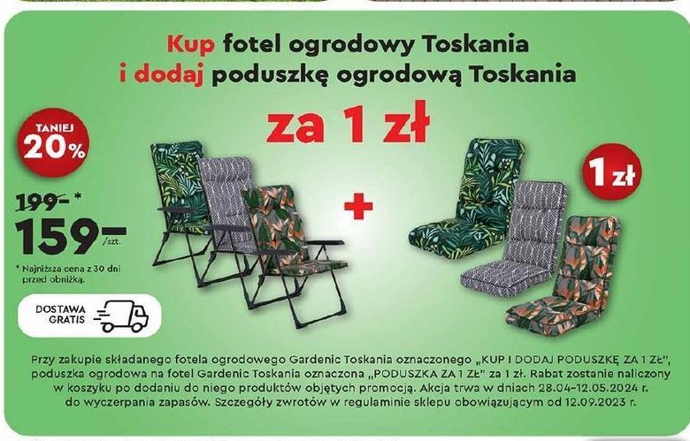 Fotel składany z podnóżkiem toskania 155 x 48 cm Gardenic promocja w Biedronka