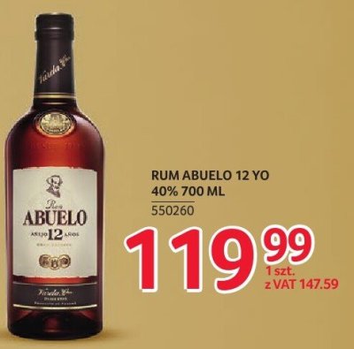 Rum Abuelo 12 YO 40% 700 ml promocja w Selgros
