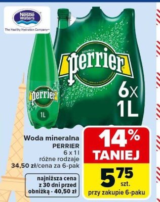 Woda mineralna 6x1 l, różne rodzaje Perrier promocja w Carrefour