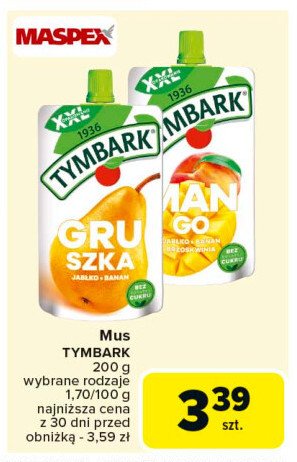 Mus jabłko-gruszka Tymbark mus 100% owoców promocja