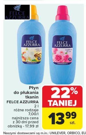 Płyn do płukania amber & vanila Felce azzurra promocja w Carrefour