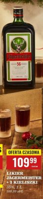 Likier Jägermeister 35% 1 l + 3 kieliszki promocja w Biedronka