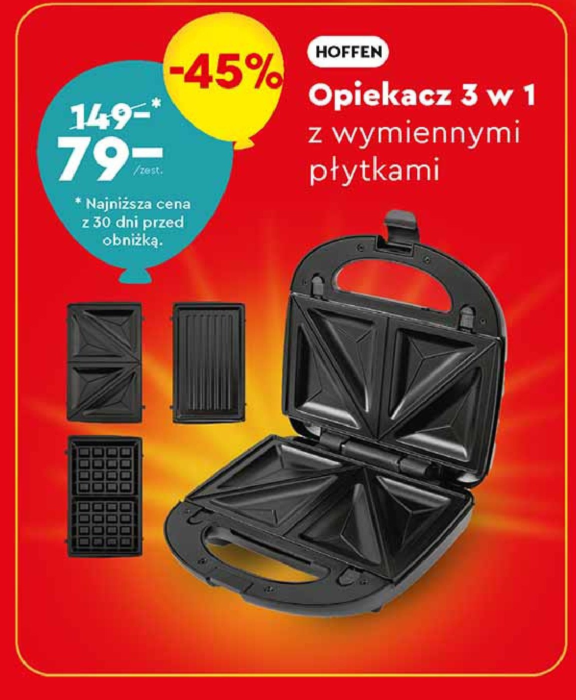 Opiekacz do kanapek 3w1 Hoffen promocja w Biedronka