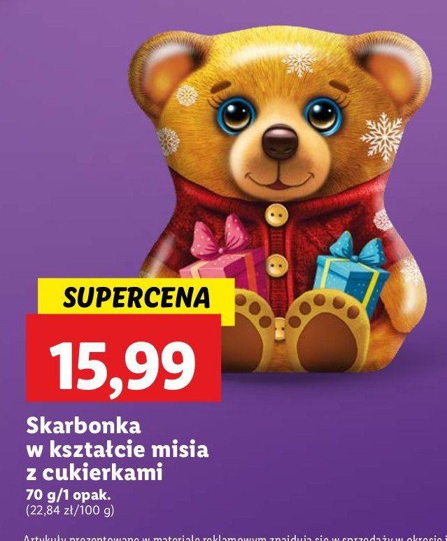 Skarbonka miś z cukierkami promocja w Lidl