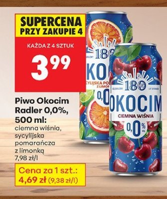 Piwo Okocim Radler 0,0%, 500 ml: ciemna wiśnia, sycylijska pomarańcza, z limonką promocja w Biedronka