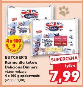 Karma dla kota kurczak z wątróbką + kurczak z wołowiną Butcher's delicious dinners promocja w Kaufland