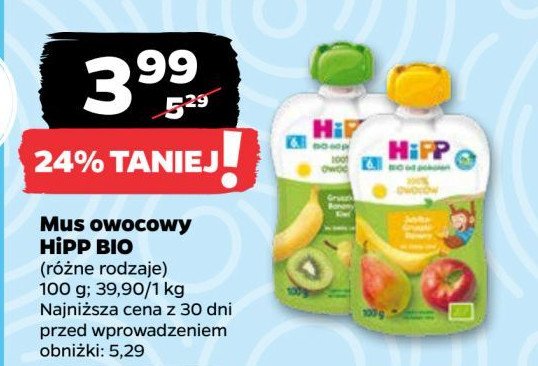 Mus owocowy gruszki-banan-kiwi Hipp hippis promocja w Netto