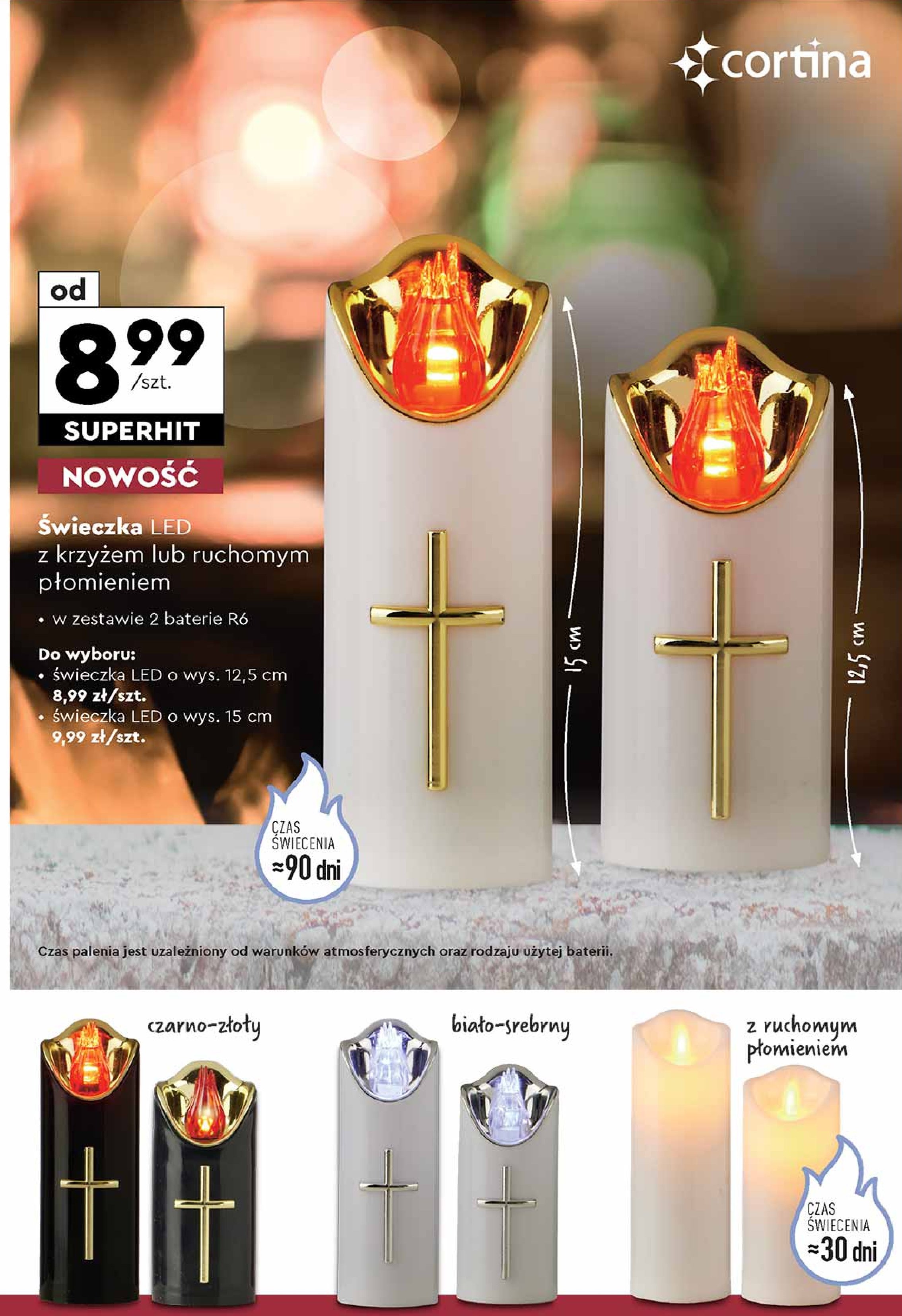 Świeczka led z krzyżem 12.5 cm Cortina promocja w Biedronka