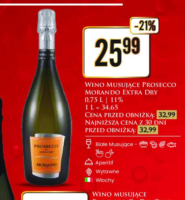 Wino PROSECCO SPUMANTE EXTRA DRY MORANDO DOC promocja w Dino