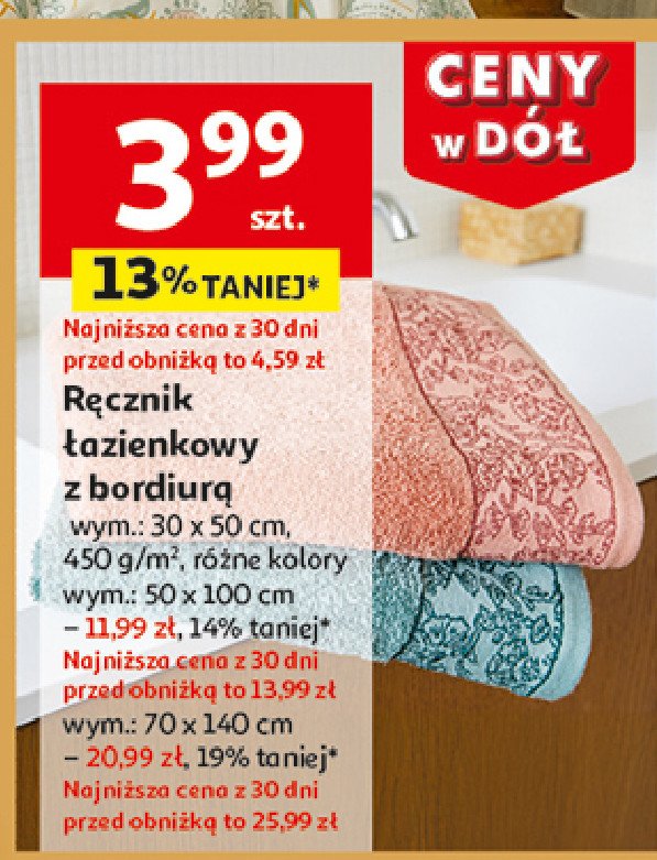 Ręcznik łązienkowy z bordiurą 30 x 50 cm promocja w Auchan