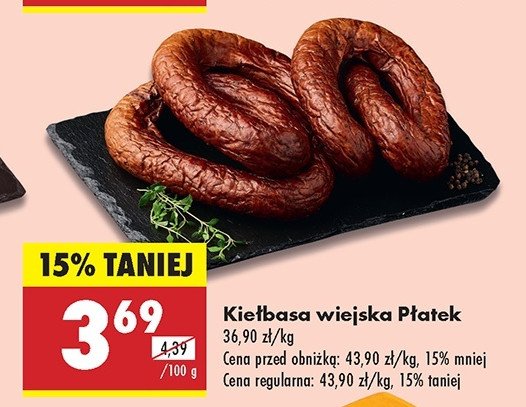 Kiełbasa wiejska Płatek promocja w Biedronka