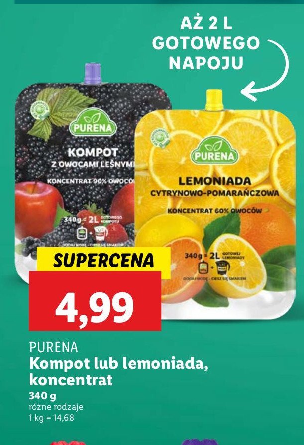 Kompot truskawka-wiśnia koncentrat Purena promocja w Lidl
