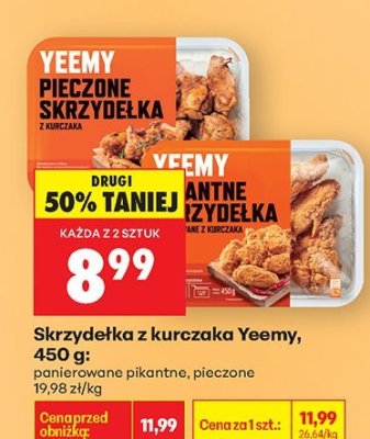 Skrzydełka z kurczaka Yeemy, 450 g: pomidorowo pikantne, pieczono, 19,99 zł/kg promocja w Biedronka