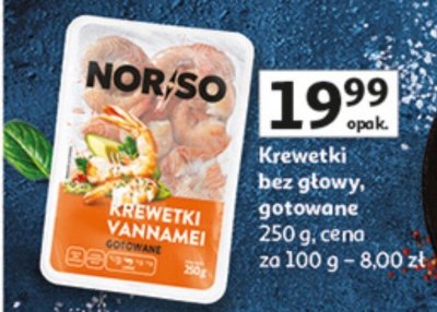 Krewetki vannamei gotowane bez głowy Noriso promocja w Auchan