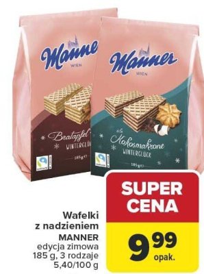 Wafelki z nadzieniem MANNER edycja zimowa 185 g, 3 rodzaje promocja w Carrefour