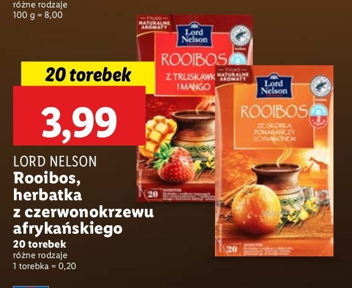 Herbata ze sk贸rk膮 pomara艅czy i cynamonem Lord nelson rooibos promocja
