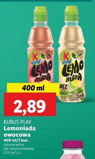 Lemoniada o smaku cytrynowo-limonkowym Kubuś play! promocja