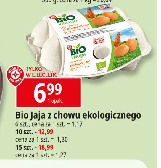 Jaja ekologiczne Wiodąca marka bio village promocja w Leclerc