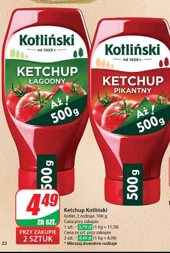 Ketchup łagodny KOTLIŃSKI promocja w Dino