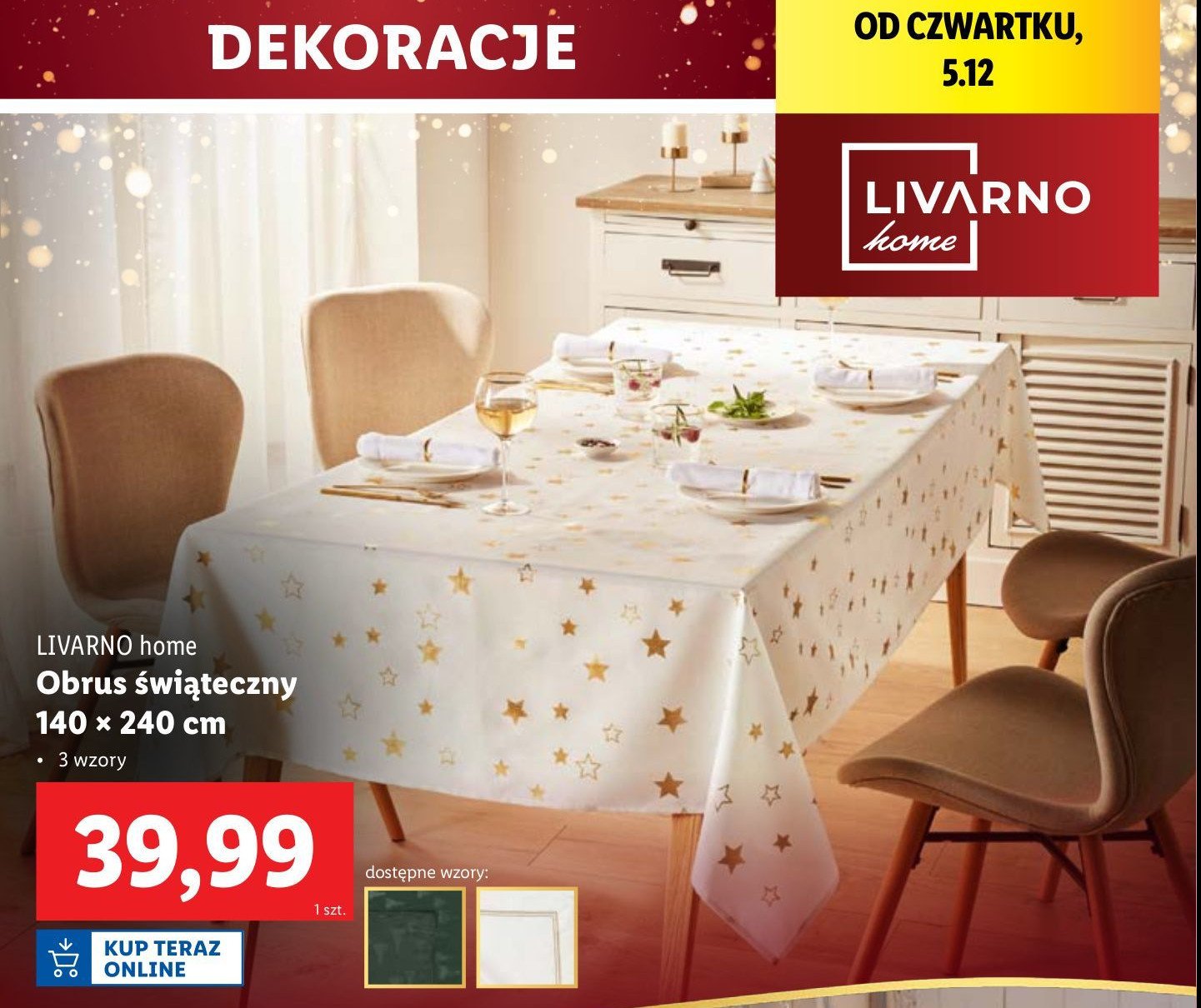 Obrus świąteczny 140 x 240 cm LIVARNO HOME promocja