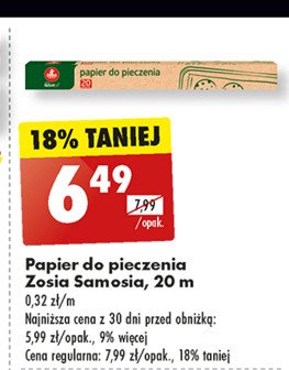 Papier do pieczenia 20 m Zosia samosia promocja w Biedronka