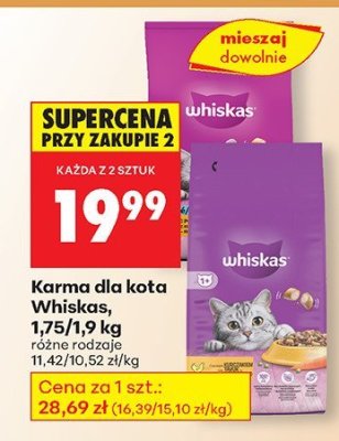 Karma dla kota Whiskas, 1,75/1,9 kg promocja w Biedronka