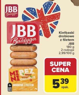 Kiełbaski drobiowe z filetem JBB 2 rodzaje promocja w Carrefour