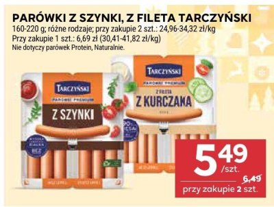 Parówki z szynki, z fileta tarczyński różne rodzaje promocja w Stokrotka