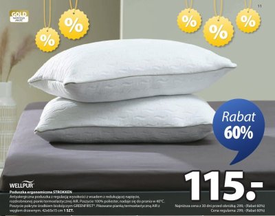 Poduszka ergonomiczna STROKKEN antyalergiczna z regulacją wysokości 42x65x15 cm promocja w Jysk