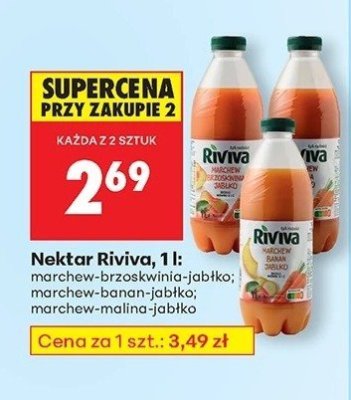 Nektar Riviva 1 l marchew-brzoskwinia-jabłko, marchew-banan-jabłko, mango-malina-jabłko promocja w Biedronka
