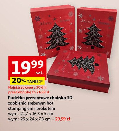 Pudełko prezentowe choinka 3d 21.7 x 16.3 x 5 cm promocja w Auchan